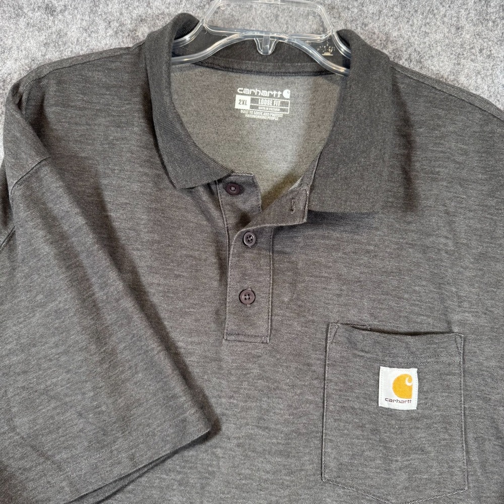 Carhartt Polo Shirt Mens 2XL Loose Fit Short Sleeve Pocket Work Workwear Gray